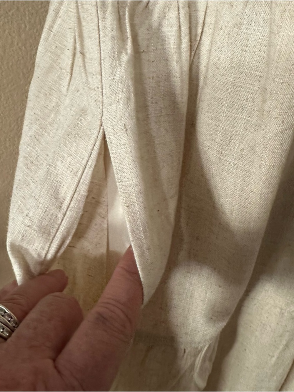 NEW IN beige linen blend tiered dress women’s M pockets BOHO airy summer - Picture 4 of 14